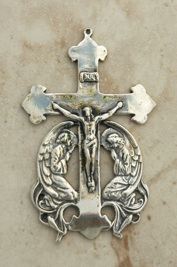 SSC32 - Sterling Silver Crucifix, Europe, Angels, 2 3/4 in.