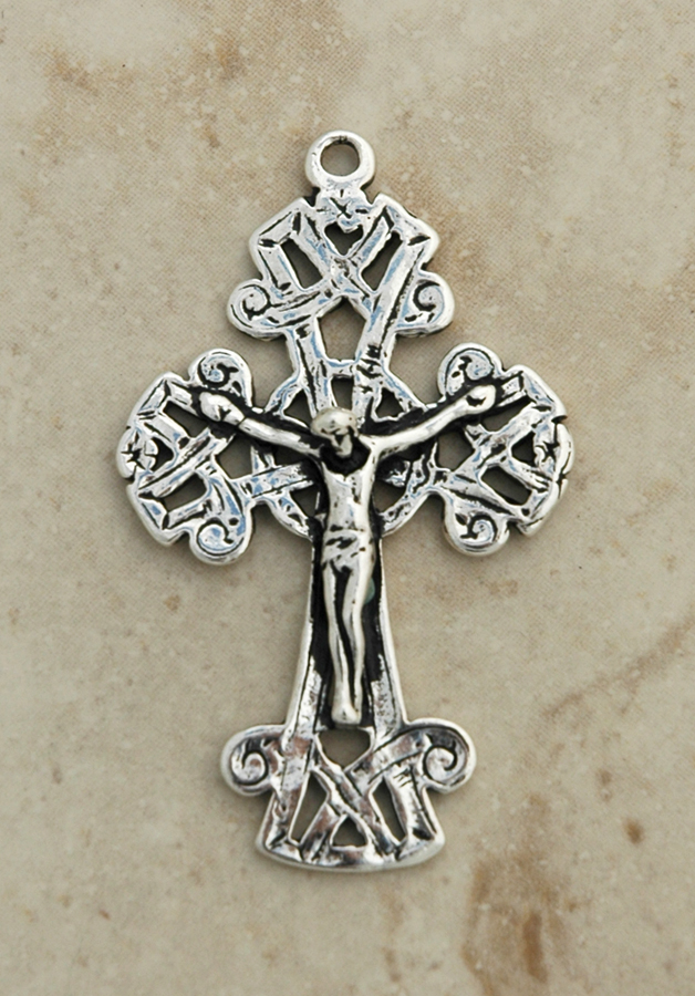 SSC6 - Sterling Silver Crucifix, Ireland, Celtic, Late 19th Century, 2 in.