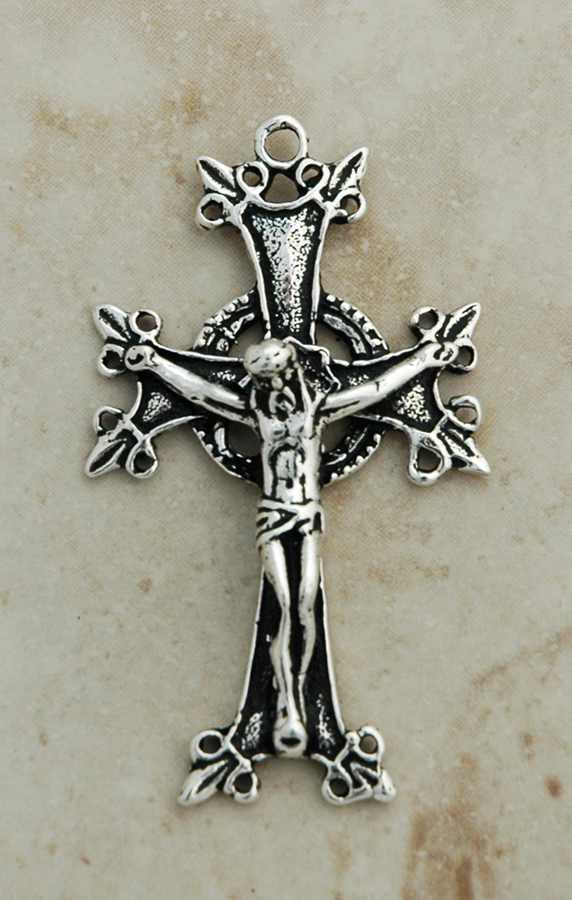 SSC9 - Sterling Silver Crucifix, Fleur de Lis, 2 1/4 in.