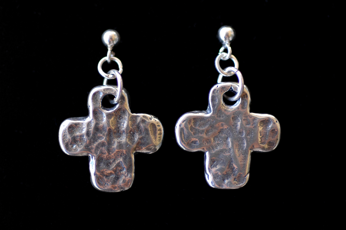 SSE16 - Sterling Silver Earrings, Hammered Cross