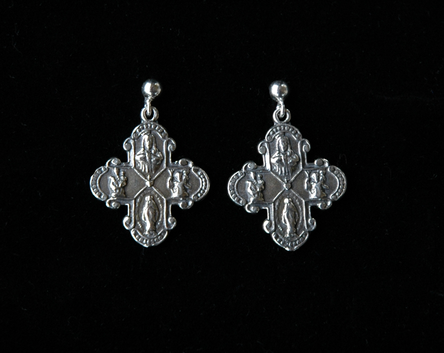 SSE32 - Sterling Silver Earrings, Four Way Medal