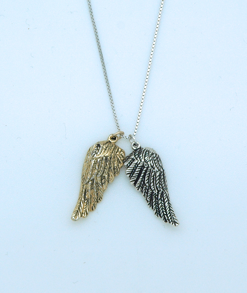 SSN100 - Sterling Silver and Gold Wings Necklace, 16 in. Sterling Silver Chain