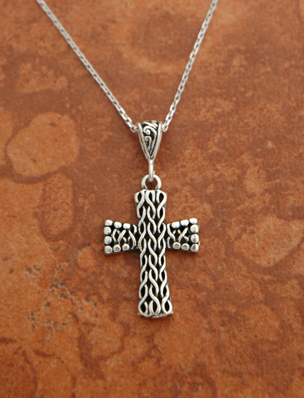 SSN126 - Sterling Silver Woven Cross on 18 in. Sterling Silver Chain
