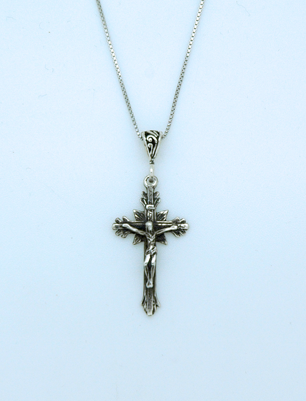 SSN129 - Sterling Silver Necklace, Crucifix, 18 in. Sterling Silver Chain