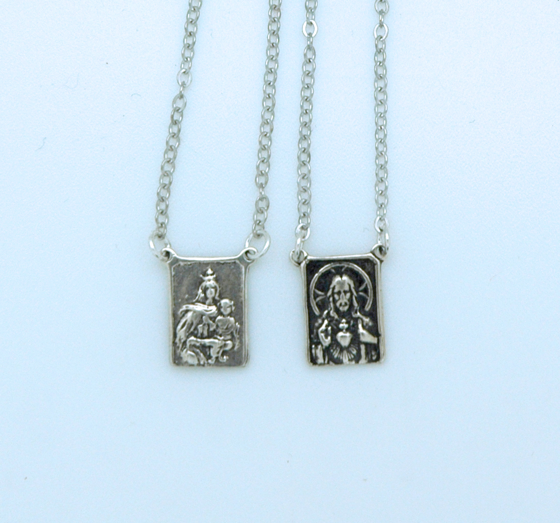 SSN159 - Sterling Silver Scapular, 9/16 in. Medals