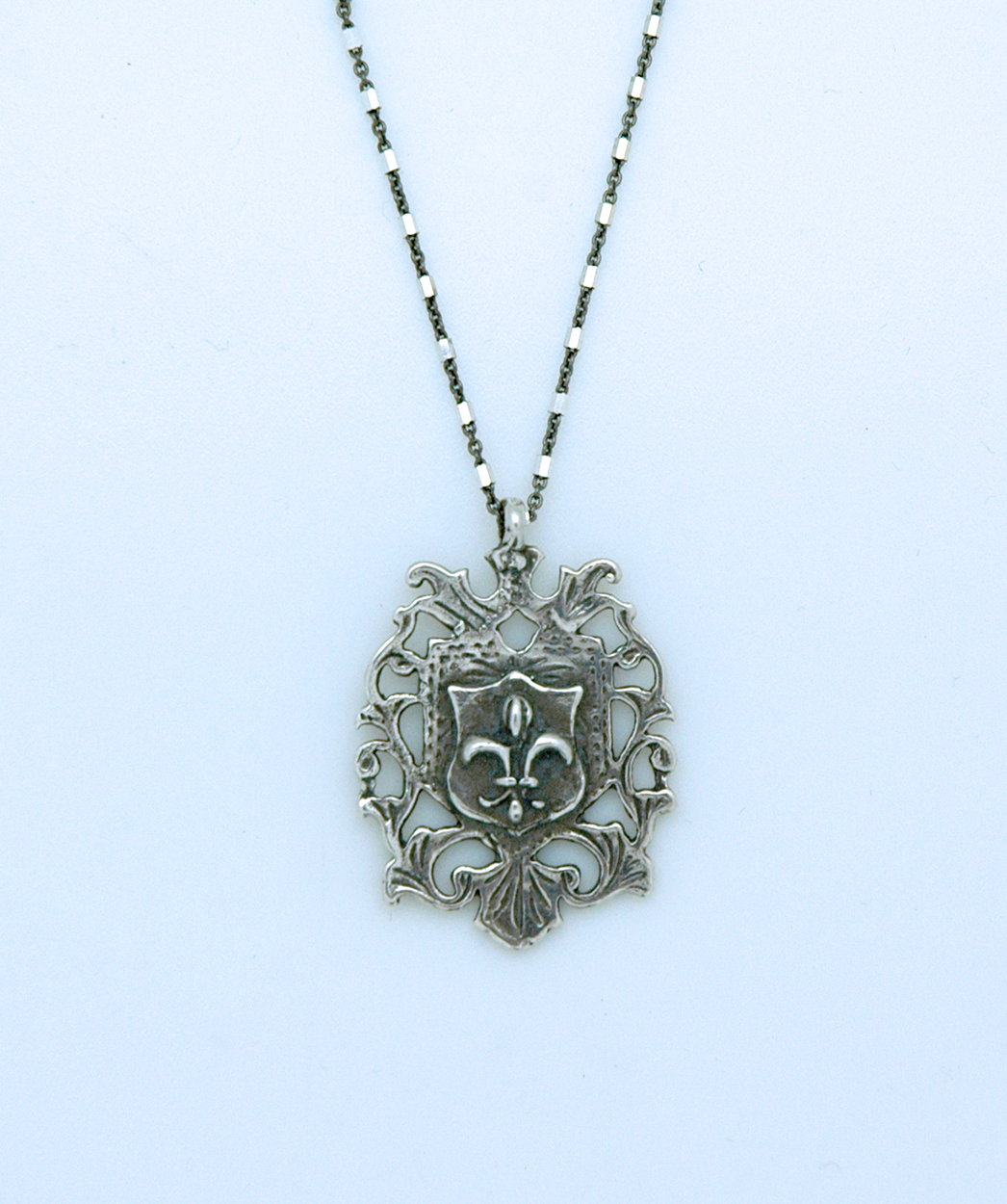 SSN18 - Sterling Silver Necklace, Fleur de Lis Medal, 18 in. Sterling Silver Chain