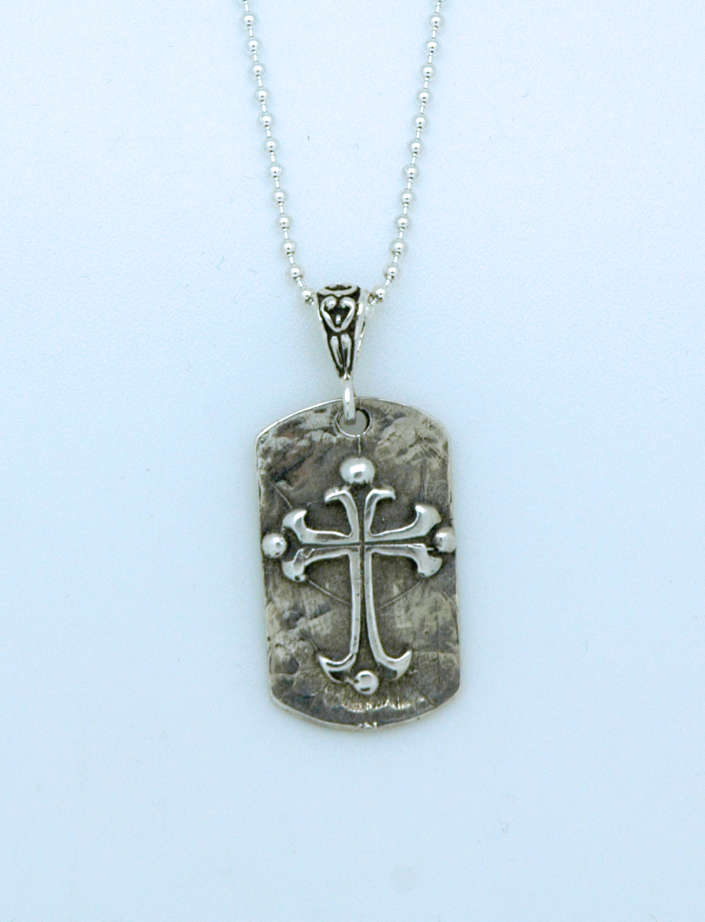SSN51 - Sterling Silver Dog Tag Cross on Sterling Silver Chain