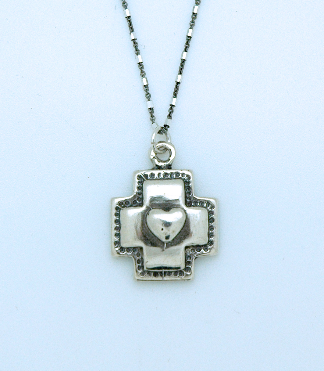 SSN57 - Sterling Silver Cross with Heart on Sterling Silver Chain