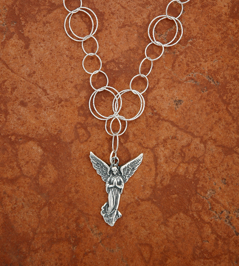 SSN59 - Sterling Silver Angel on Sterling Silver Circle Link Chain