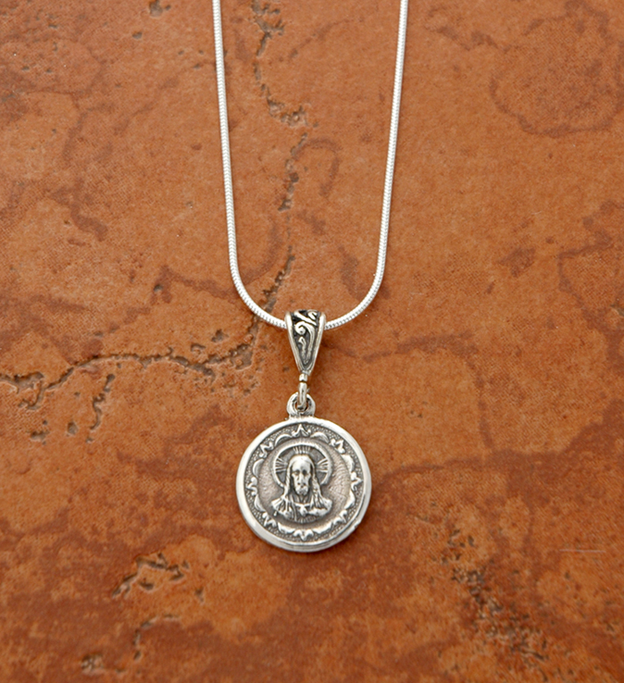 SSN68 - Sterling Silver Sacred Heart / Guadalupe Medal on Sterling Silver Chain