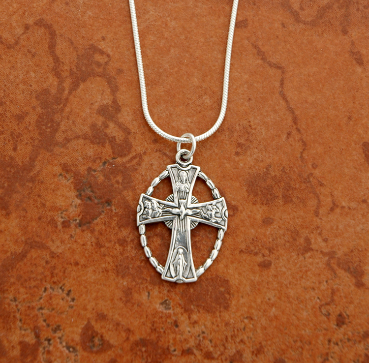 SSN70 - Sterling Silver Four Way Medal with Holy Spirit on Sterling Silver Chain