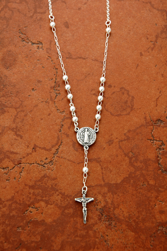 SSN72 - Sterling Silver St. Benedict Medal on Sterling Silver Chain