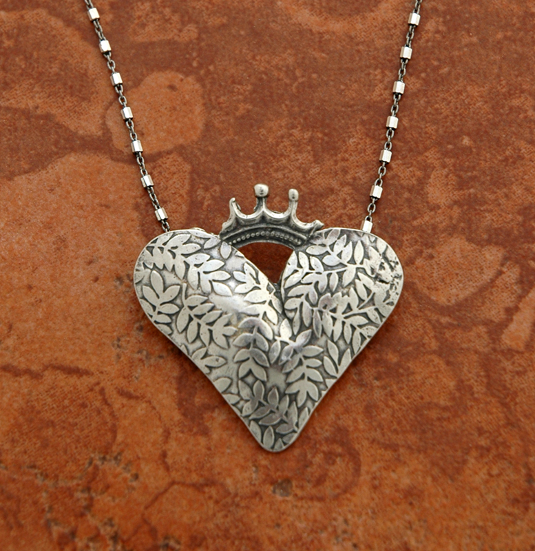 SSN87 - Sterling Silver Heart with Crown on Sterling Silver Chain