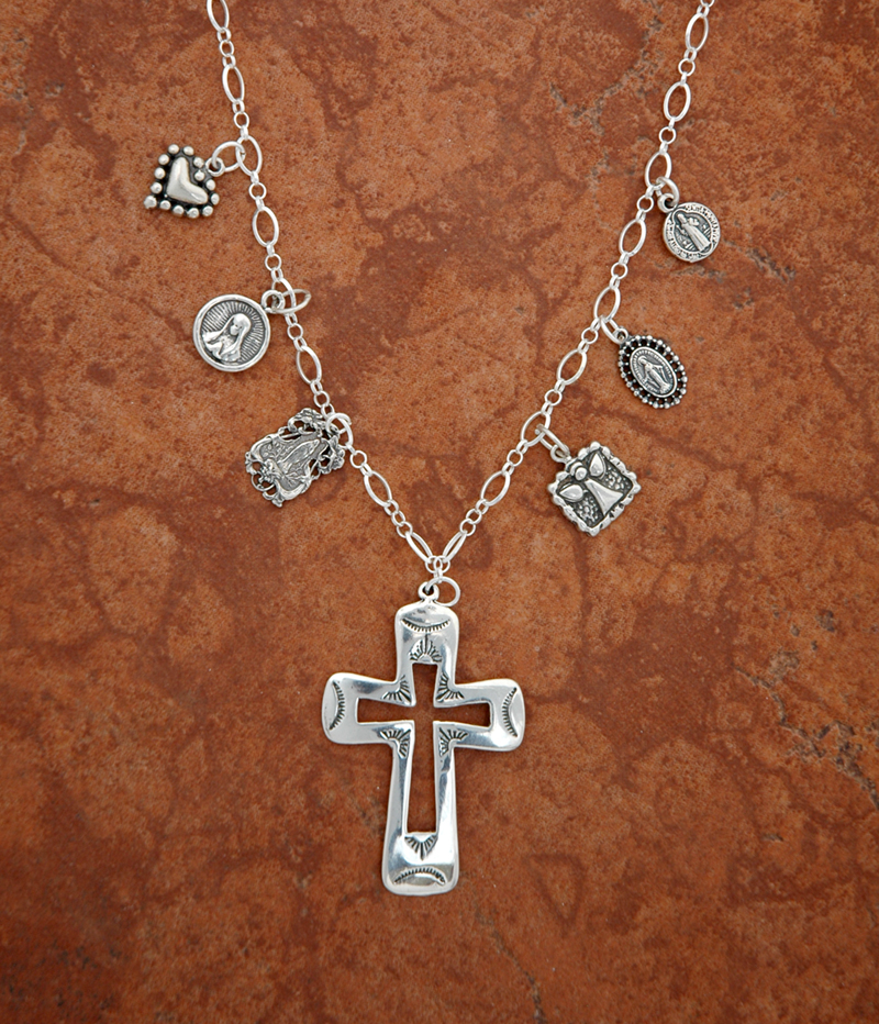 SSN9 - Sterling Silver Cross and Medals on Sterling Silver Chain
