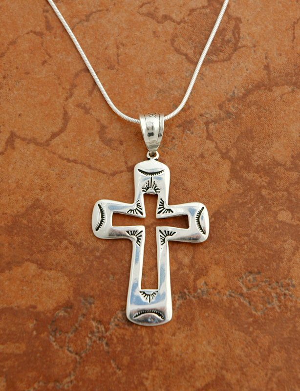 SSN93 - Sterling Silver Southwest Cross on Sterling Silver Chain