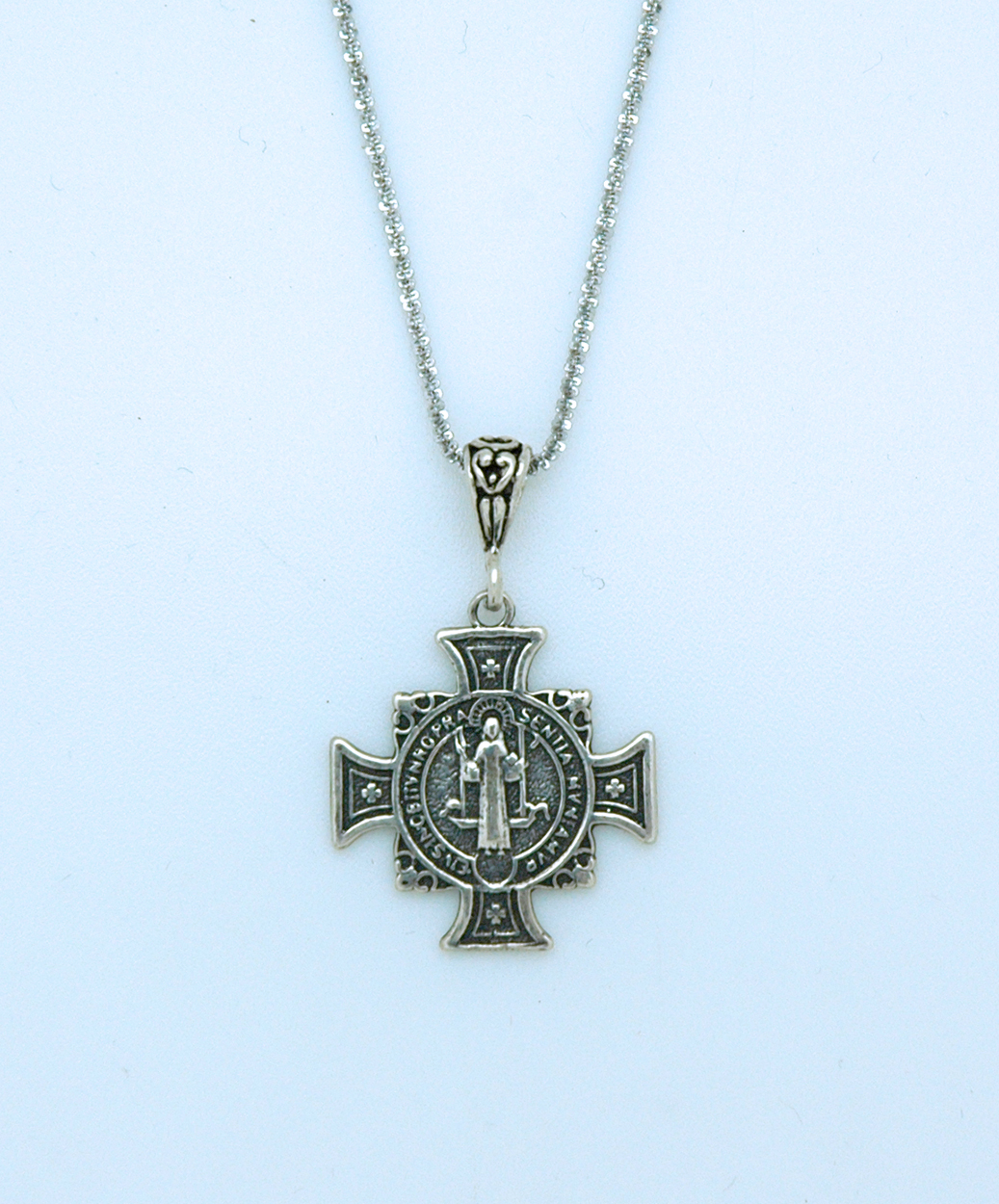 SSN94 - Sterling Silver St. Benedict Medal on Sterling Silver Chain