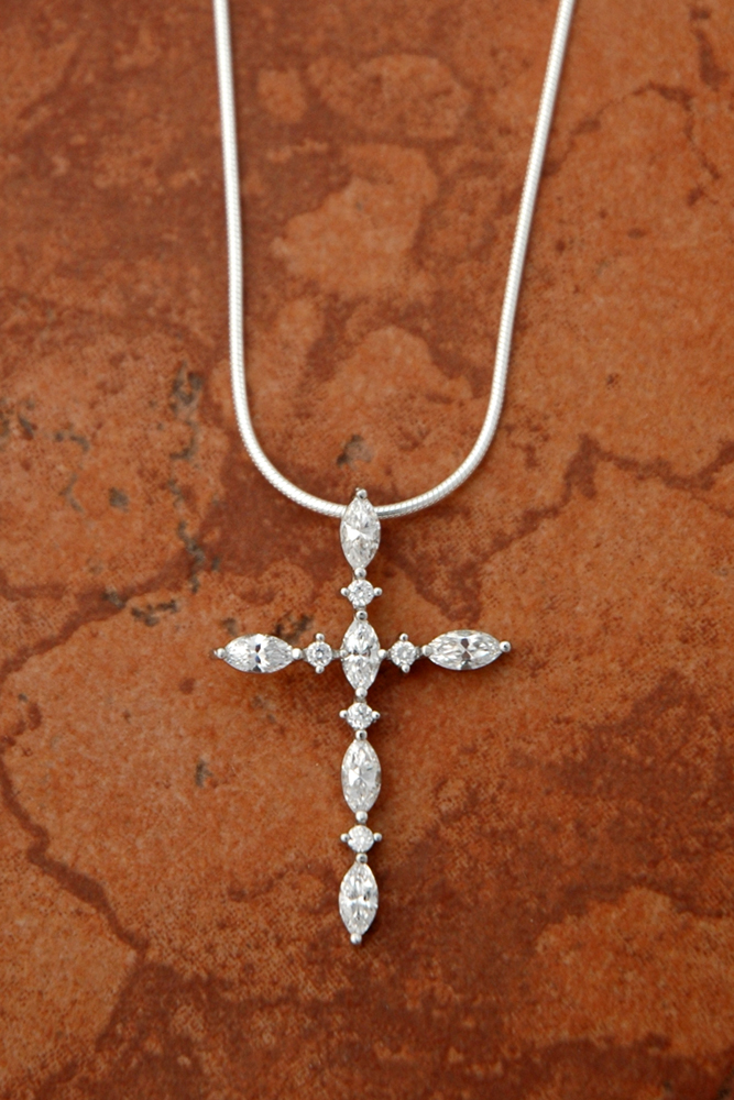 SSN97 - Sterling Silver Cubic Zirconia Cross on Sterling Silver Chain