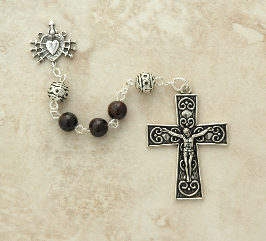 SSR1 - Sterling Silver Rosary, Garnet