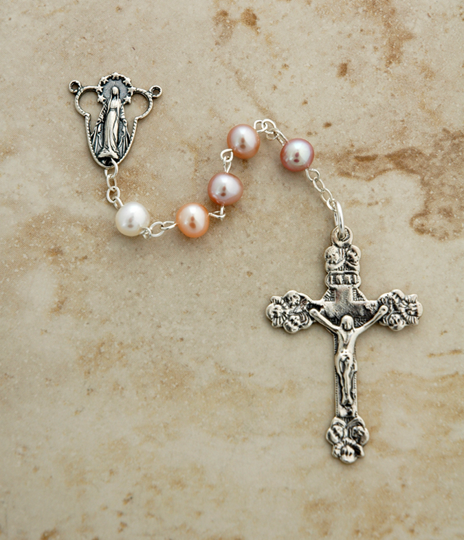 SSR10 - Sterling Silver Rosary, Multi-Pastel Freshwater Pearls
