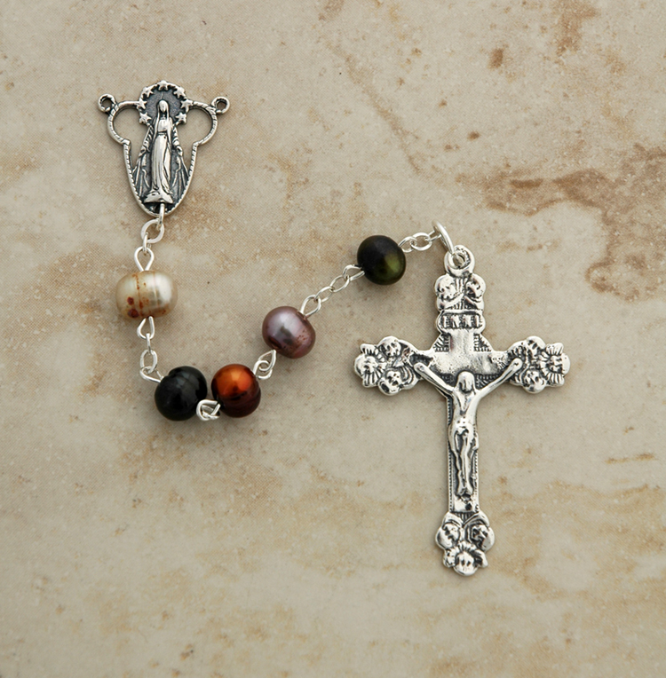 SSR11 - Sterling Silver Rosary, Peacock Freshwater Pearls