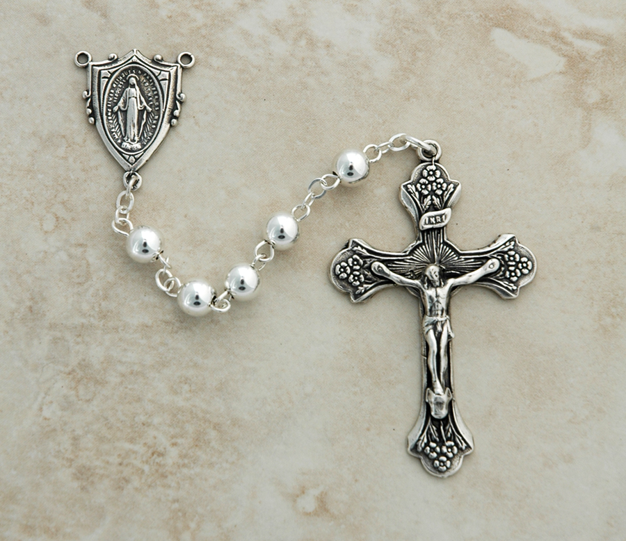 SSR23 - Sterling Silver Rosary, 6 mm.