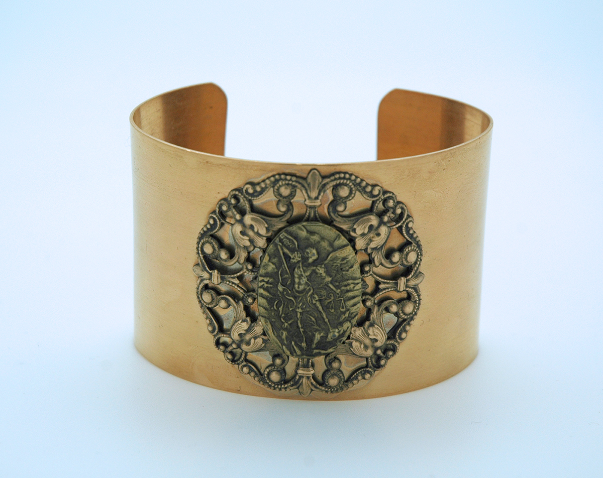 VCB6 - Vintage Style Cuff Bracelet, St. Michael the Archangel Medal