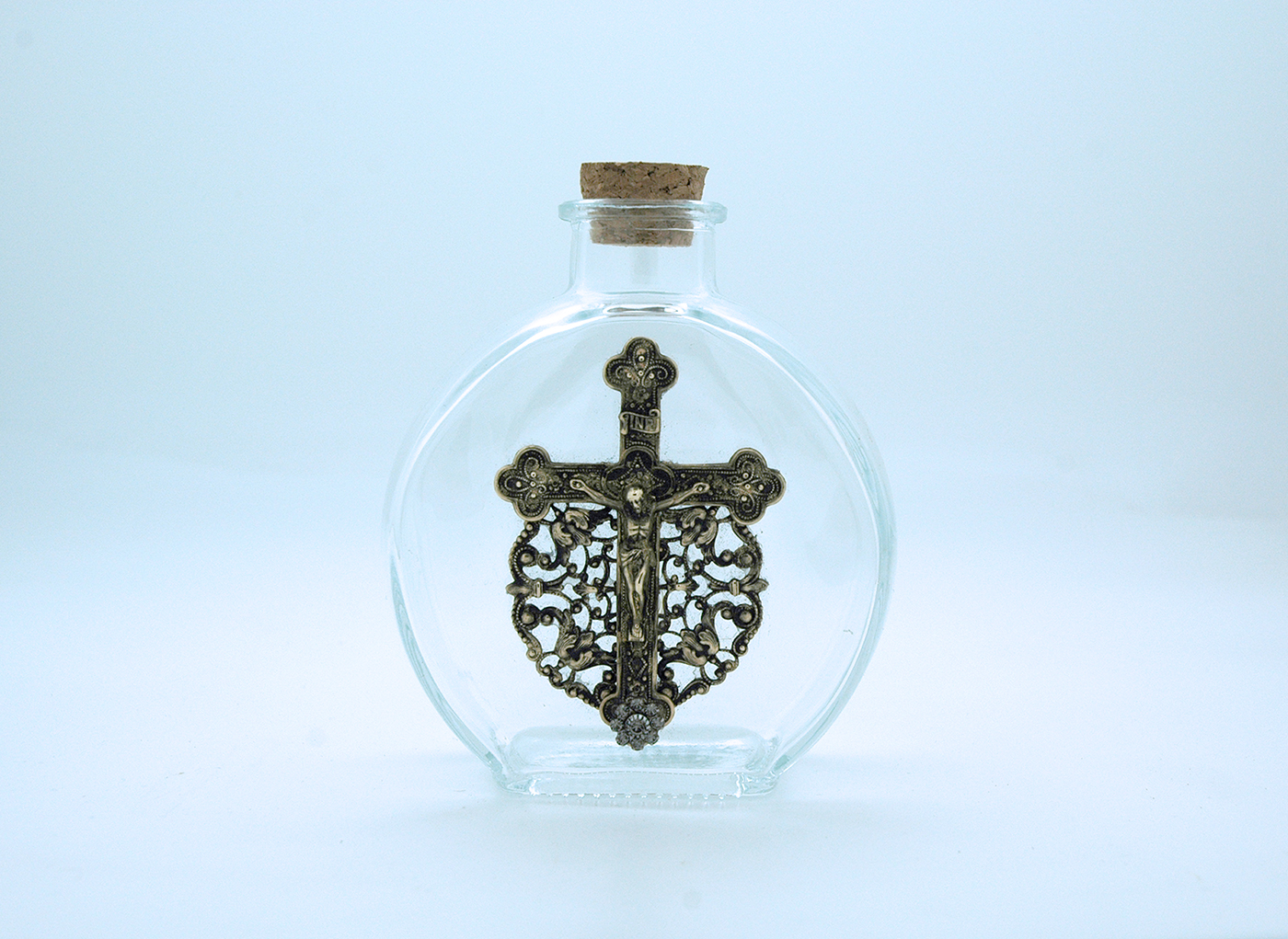VHWB30 - Vintage Style Holy Water Bottle, Crucifix