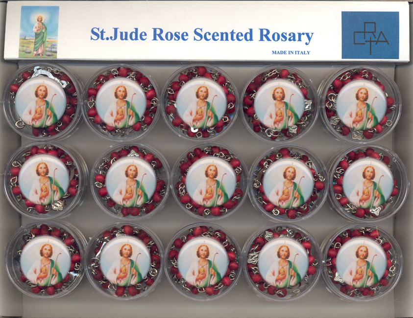ITDJ - Italian Display of Rose Scented Rosaries, 15 pieces, St. Jude