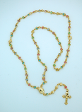 BTF13 - Brazilian Gold Plated Rosary Necklace, Multi-Colored Crystals, Miraculous Medal