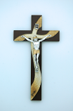 IG3230 - Italian Wood Crucifix with Genuine Murano Glass, Gold, 6 in.
