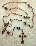 BRR28 - Antiqued Bronze Rosary, Pink Glass Beads, Madonna Center