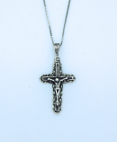 SSN132 - Sterling Silver Necklace, Filigree Edge Crucifix, 18 in. Sterling Silver Chain