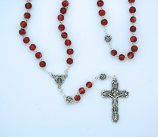 PFN-R - 6 mm. Red Glass Rosary with Rose Our Father Beads from Fatima
