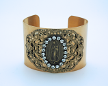 VCB11GD - Vintage Style Cuff Bracelet, Guadalupe Medal, Clear Swarovski Crystals
