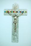 IG1965 - Italian Genuine Murano Glass Crucifix, Clear with Flowers, 9 in.
