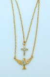 BMF279 - Brazilian Necklace, Gold Plated, Holy Spirit, Cross with Crystals, 20 in. Chain
