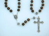P2208BR - 10 mm. Brown Wood Rosary from Fatima, Silver Our Father Beads