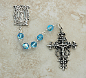 SSR44 - Sterling Silver Rosary, Swarovski Crystal, Aqua, Lourdes Center