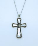 SSN33 - Sterling Silver Necklace, Mother of Pearl Cross, 18 in. Sterling Silver Chain