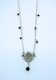 SSN5 - Sterling Silver Necklace, Our Lady of Lourdes Medal, 16 in. Sterling Silver Chain with Black Onyx Beads