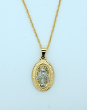 BMF495 - Brazilian Necklace, Gold & Silver, Oval Miraculous Medal, 20 in. Chain