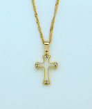 BCF15 - Brazilian Necklace, Gold Plated Cut-Out Cross with Crystals, 3/4 in., 20 in. Chain