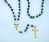 PML900B - 8 mm. Luminous Glass Rosary from Fatima, Blue