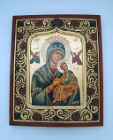 GSTAF2-PH - Greek Hand Painted Serigraph, Flowered Frame, Perpetual Help, 12x14 in.