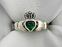WG3109 - Sterling Silver Ring, Green Claddagh