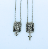 SSN83 - Sterling Silver Scapular with Cross & Heart, 11/16 in. Medals
