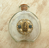 VHWB3 - Vintage Style Holy Water Bottle, Guadalupe Medal, Black Diamond Swarovski Crystals