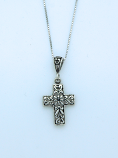 SSN130 - Sterling Silver Necklace, Filigree Cross, 18 in. Sterling Silver Chain