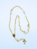 PCOL32G - 3 mm. Gold Beads and Pearls Rosary Necklace from Fatima