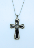 SSN37 - Sterling Silver Necklace, Black Onyx Cross, 18 in. Sterling Silver Chain